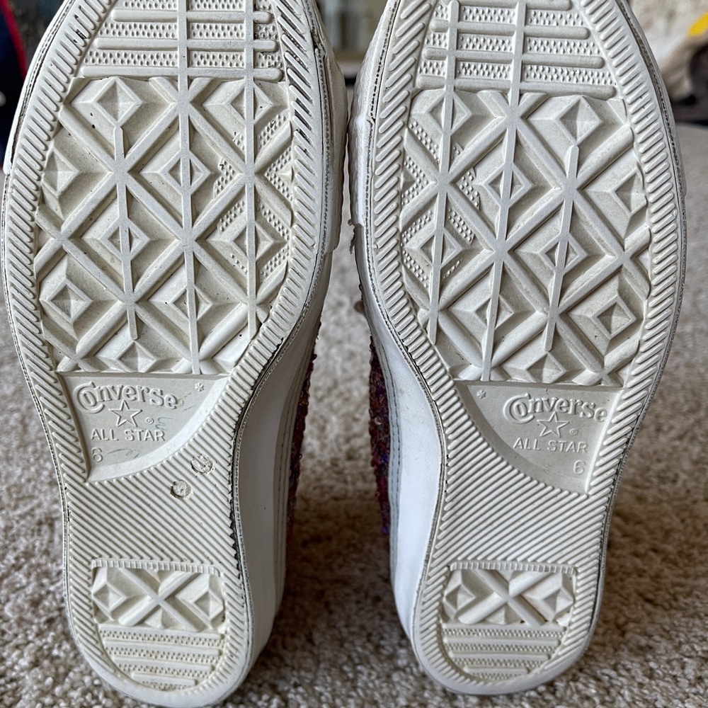 RARE VINTAGE CONVERSE PINK SEQUIN AND LEATHER HI TOP SNEAKERS HARD TO FIND. 8 US - Picture 6 of 9